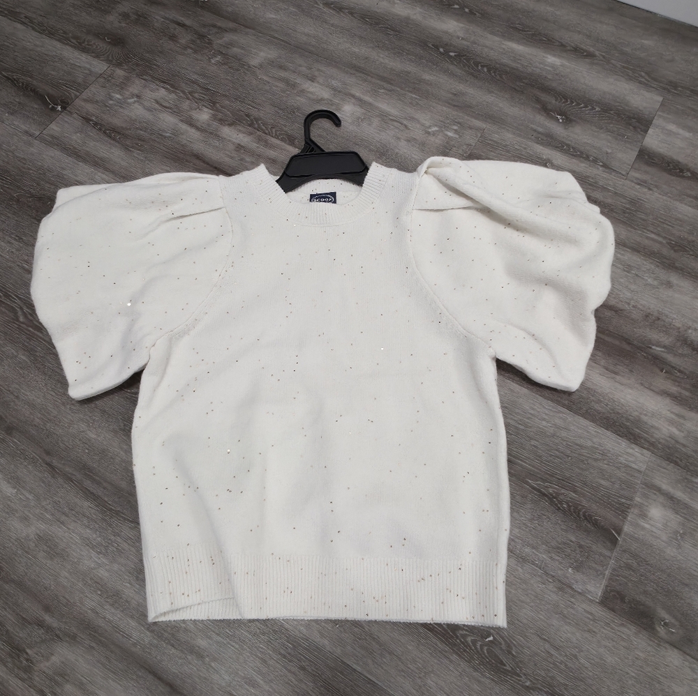 Elegant Cream Sweater with Puff Sleeves